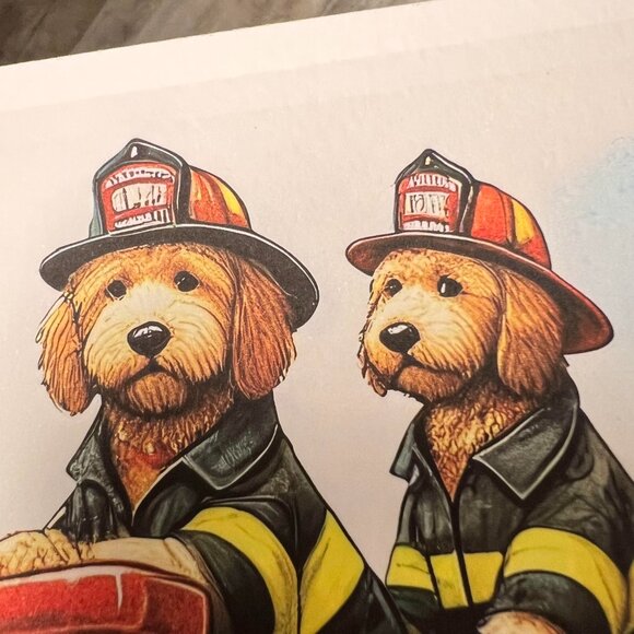 Fireman Golden Doodle Dog Fire Truck Art Print Limited Edition Signed & Numbered - Picture 7 of 9